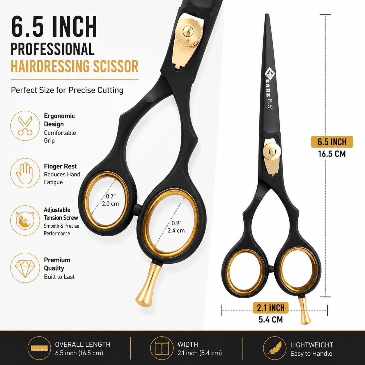 YSCARE Forbici Da Parrucchiere Forbici Affilate Premium in Acciaio Inox Da per Il Taglio Dei Capelli Ideali per Parrucchieri Barbieri uomini (Dritto, 6.5)