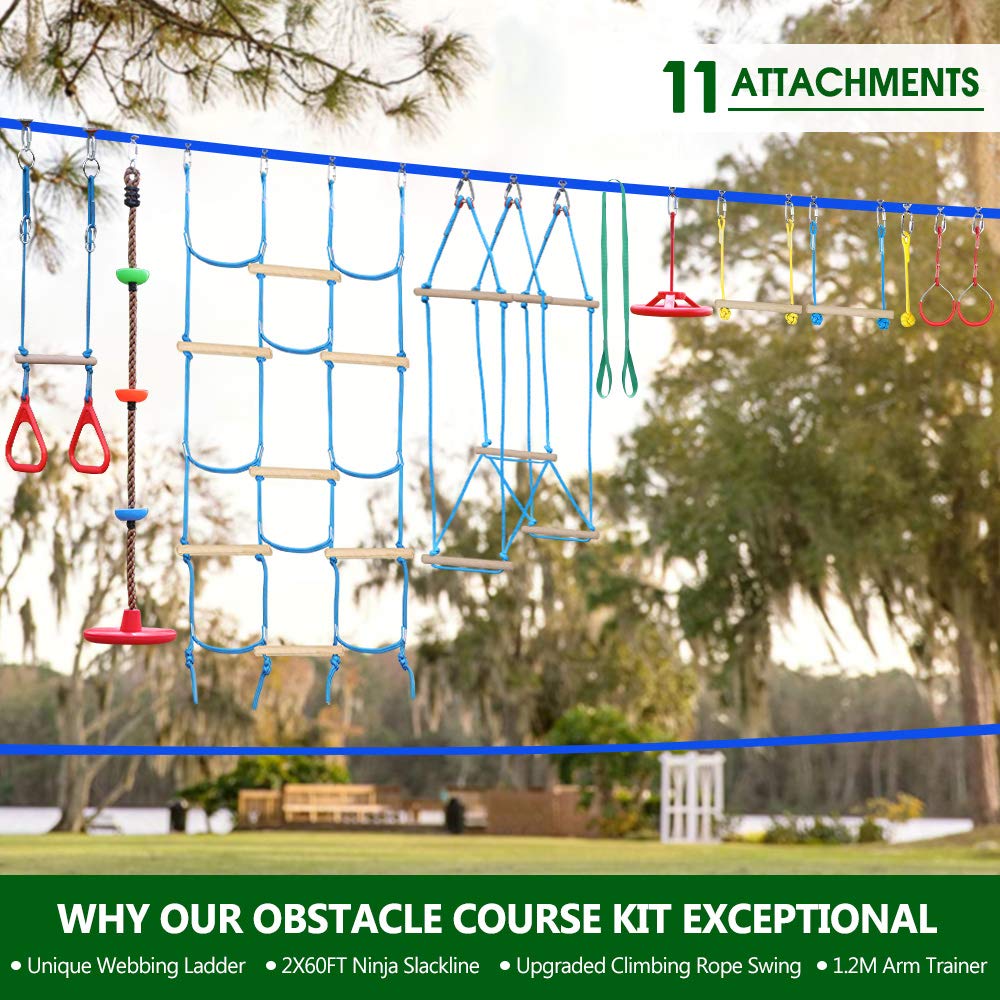 Dripex Ninja Warrior Obstacle Course for Kids 2X60FT Ninja Slackline