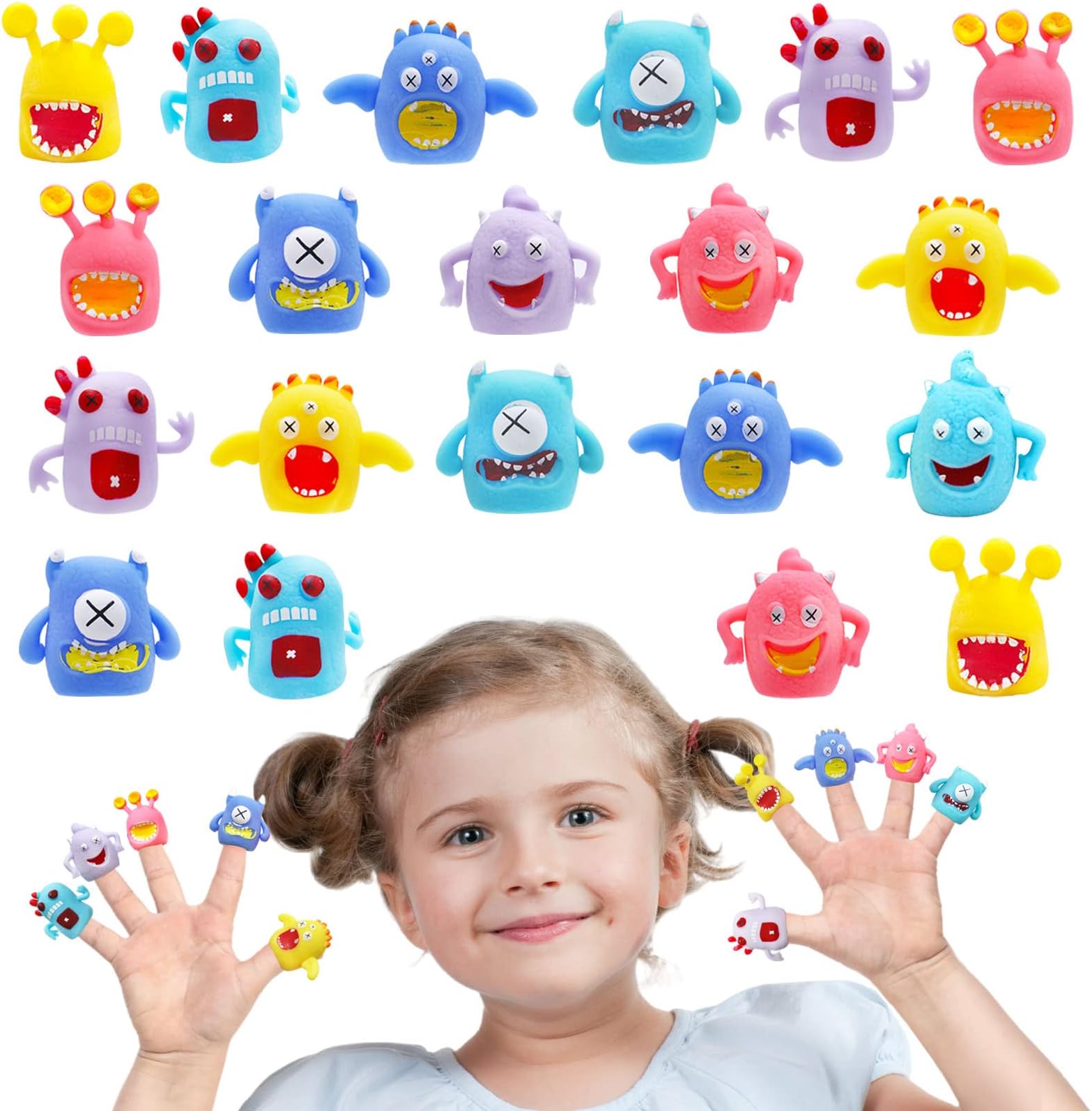 20 PCS Cute Finger Puppets Toys,Monster Stretchy Finger Puppets Fidget Toy,Soft Finger Doll Toys for Role Playing,Party Favors,Easter Eggs fillers