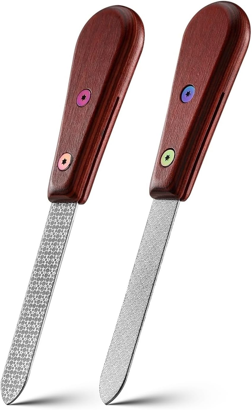 FERYES Metal Nail File with Wooden Handle - Stainless Steel Nail File for Fingernail and Toenail, Dual-Sided Nail Polish Tool Nail Filer Buffer 1 Pcs