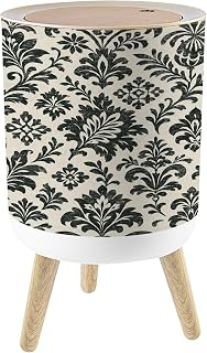 Small Trash Can with Lid Ikat Paisley Embroidery Fabric Indonesia India Asian Countries 1.8 Gallon/7L Garbage Can Waste Bin with Press Top Lid Legs Waste Basket for Bathroom Kitchen Bedroom