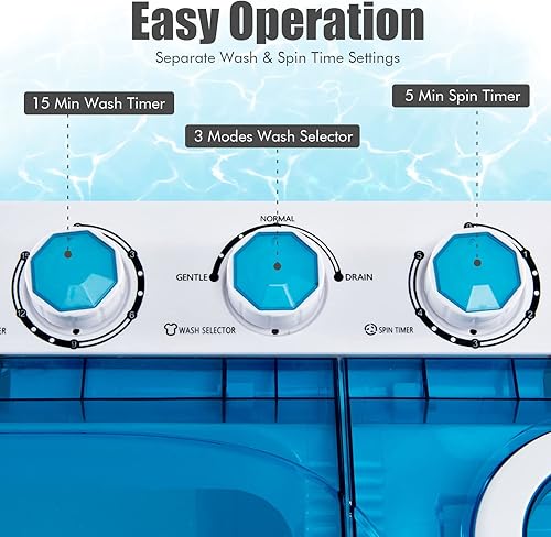 Miniatura 3 de COSTWAY Portable Washing Machine, Twin Tub 26lbs Capacity Laundry Washer, 18lbs Washer and 8lbs Spinner Combo with Timer Knobs, Built-in Drain Pump,