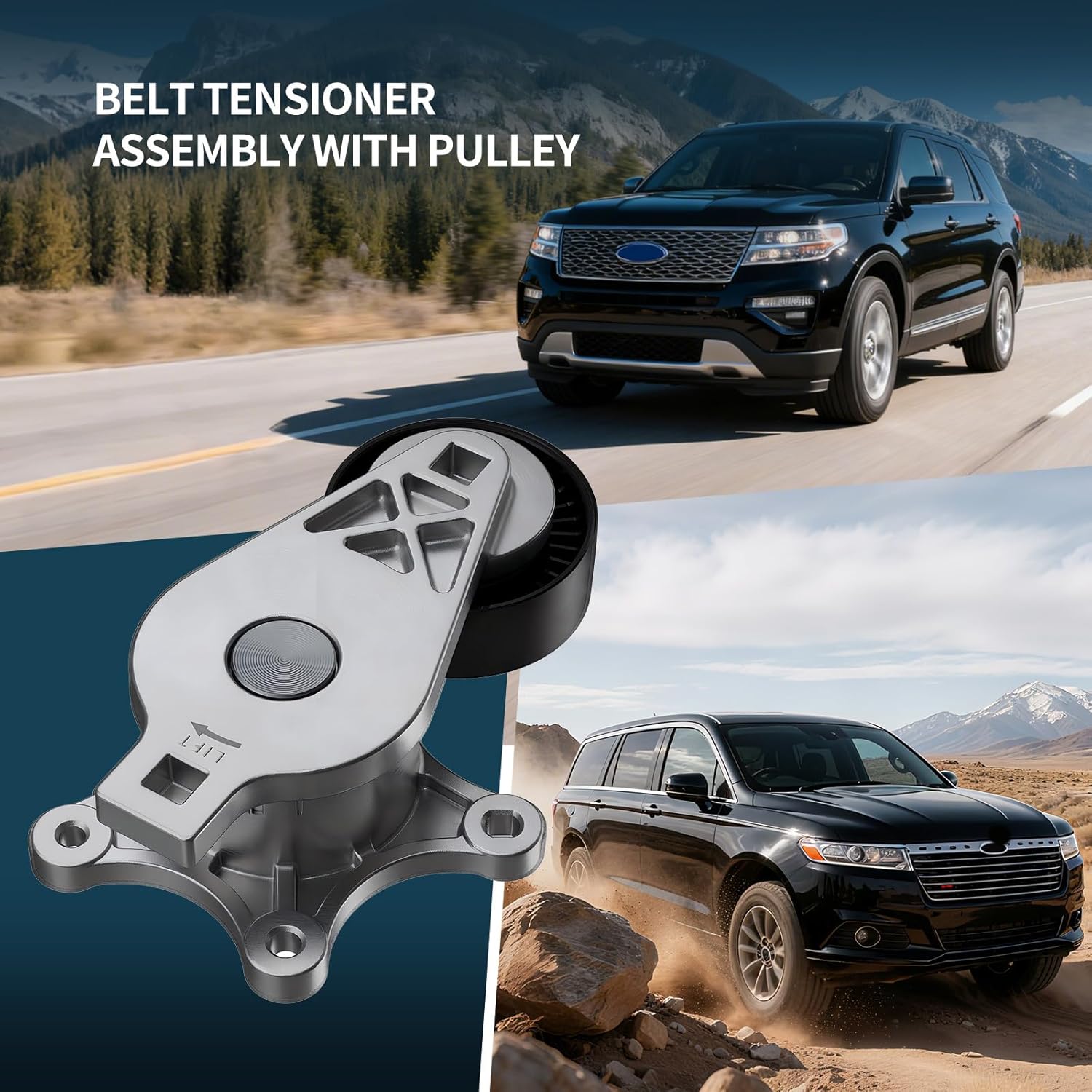 Belt Tensioner Assembly with Pulley(3.5/L3.7L V6) Compatible with Ford Explorer Edge Flex Fusion, Taurus Taurus X, Lincoln MKS MKT MKX MKZ, Mercury Sable, Mazda6 CX-9 Replace#38485 BT4E6B209CC