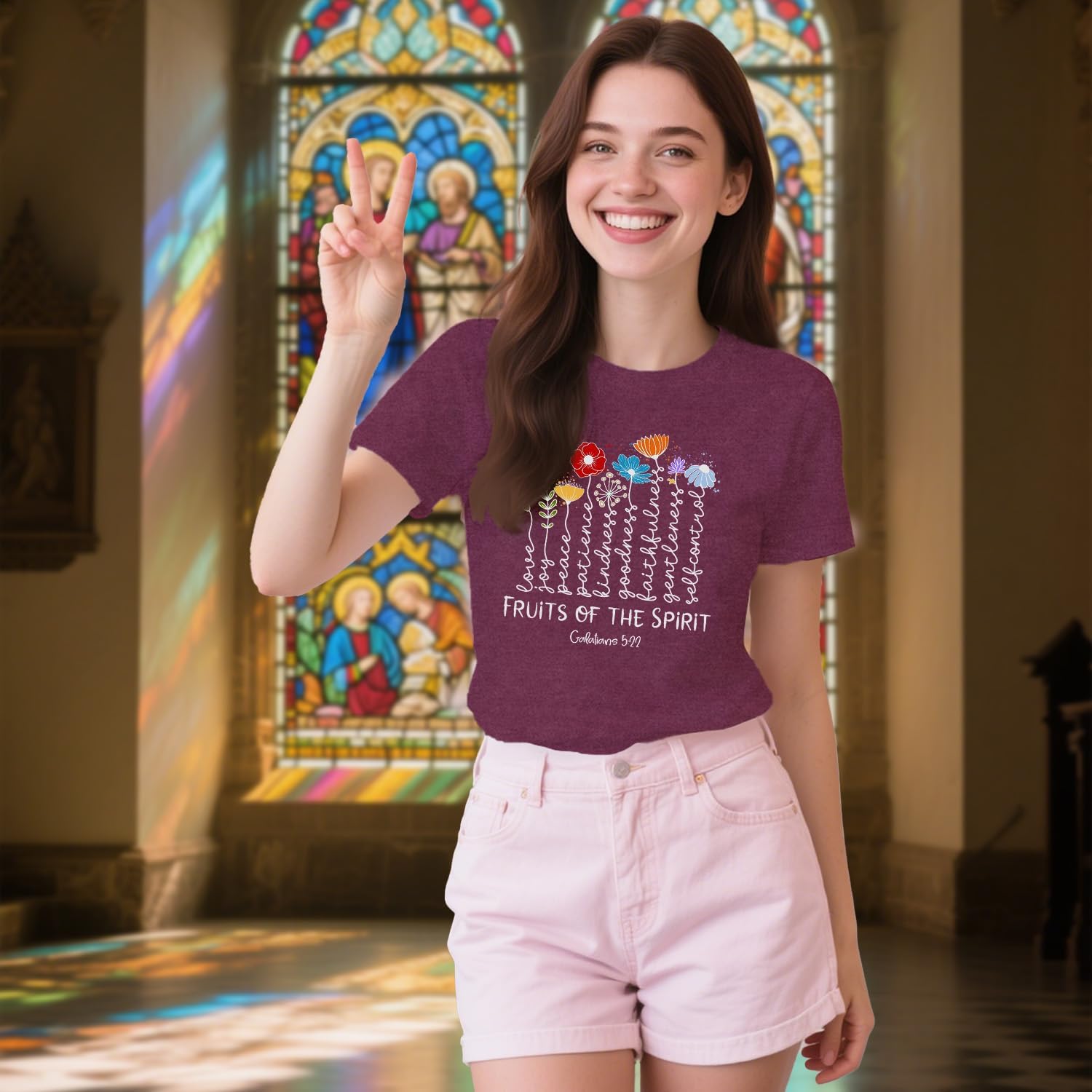 Womens Christian Shirt Fruits of The Spirit T-Shirt Inspirational Faith-Based Bible Verse Tee - Image 2