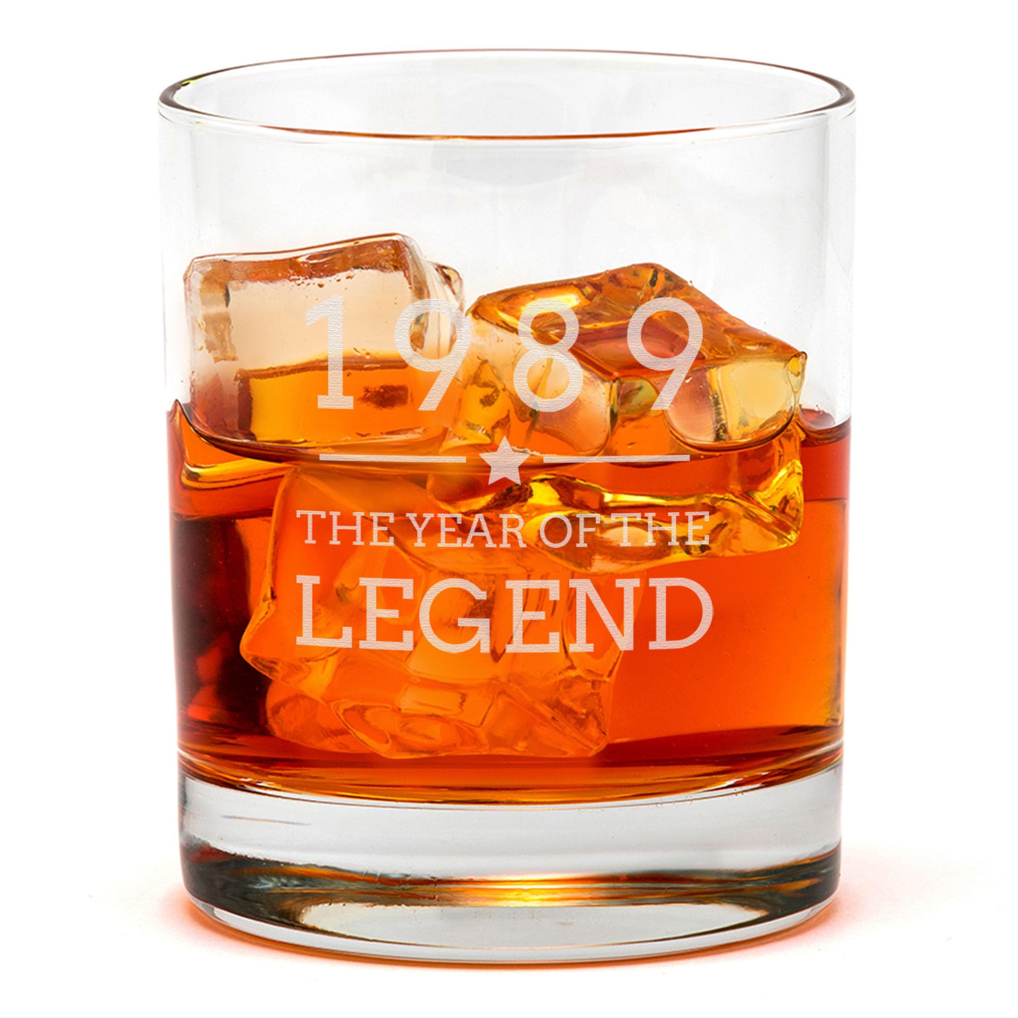 Dust and Things Engraved Whiskey Tumbler - Year of The Legend Design | Birthday Gifts for Men Him | Milestone Birthday Keepsake | Rum Glass Gift for Dad Grandad Brother Friends (1989)