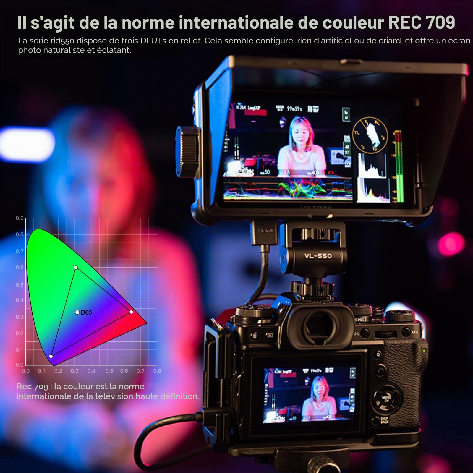 VILTROX DC-550 Pro 5.5 Moniteur de Champ de Pouces Small HD 3D LUT DSLR Camera Field Monitor 1200nits de Caméra Grand Angle de 160° 1920 x 1080 IPS avec 4K HDMI Input Output 4K Moniteur Externe
