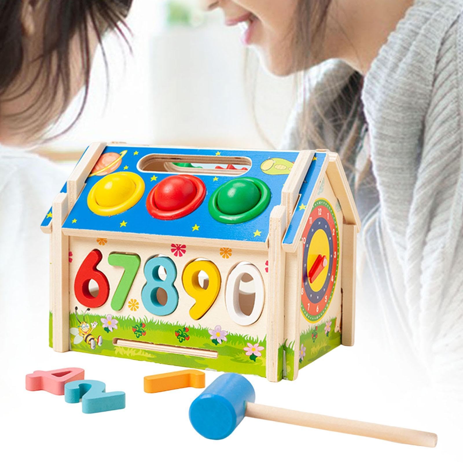 Cubo di Legno per L'ordinamento delle Forme, per Bambini dai 3 Ai 5 Anni, Centro attività, con maglio