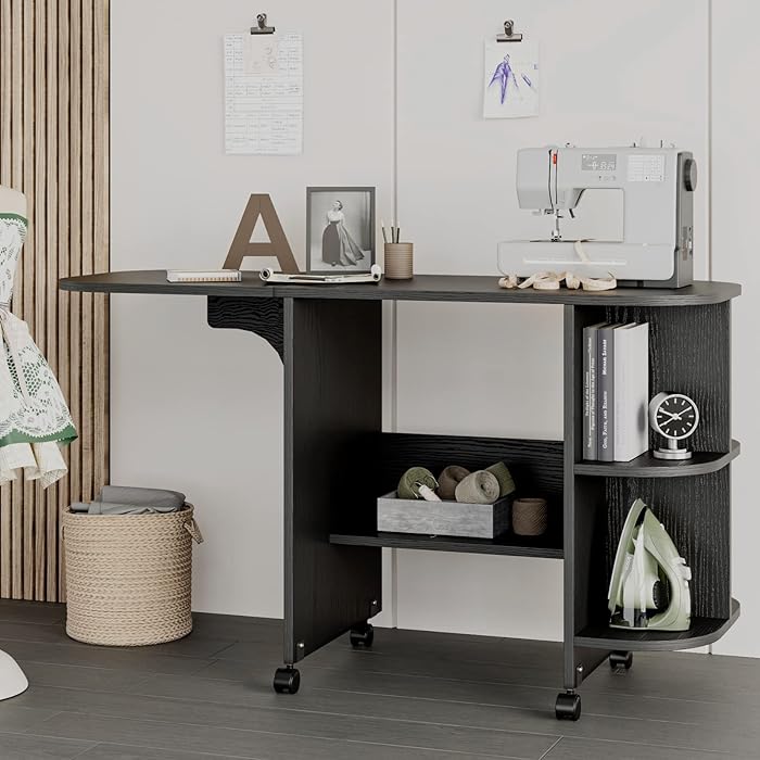 Buy Folding Sewing Table, Rolling Sewing Machine Table with Storage