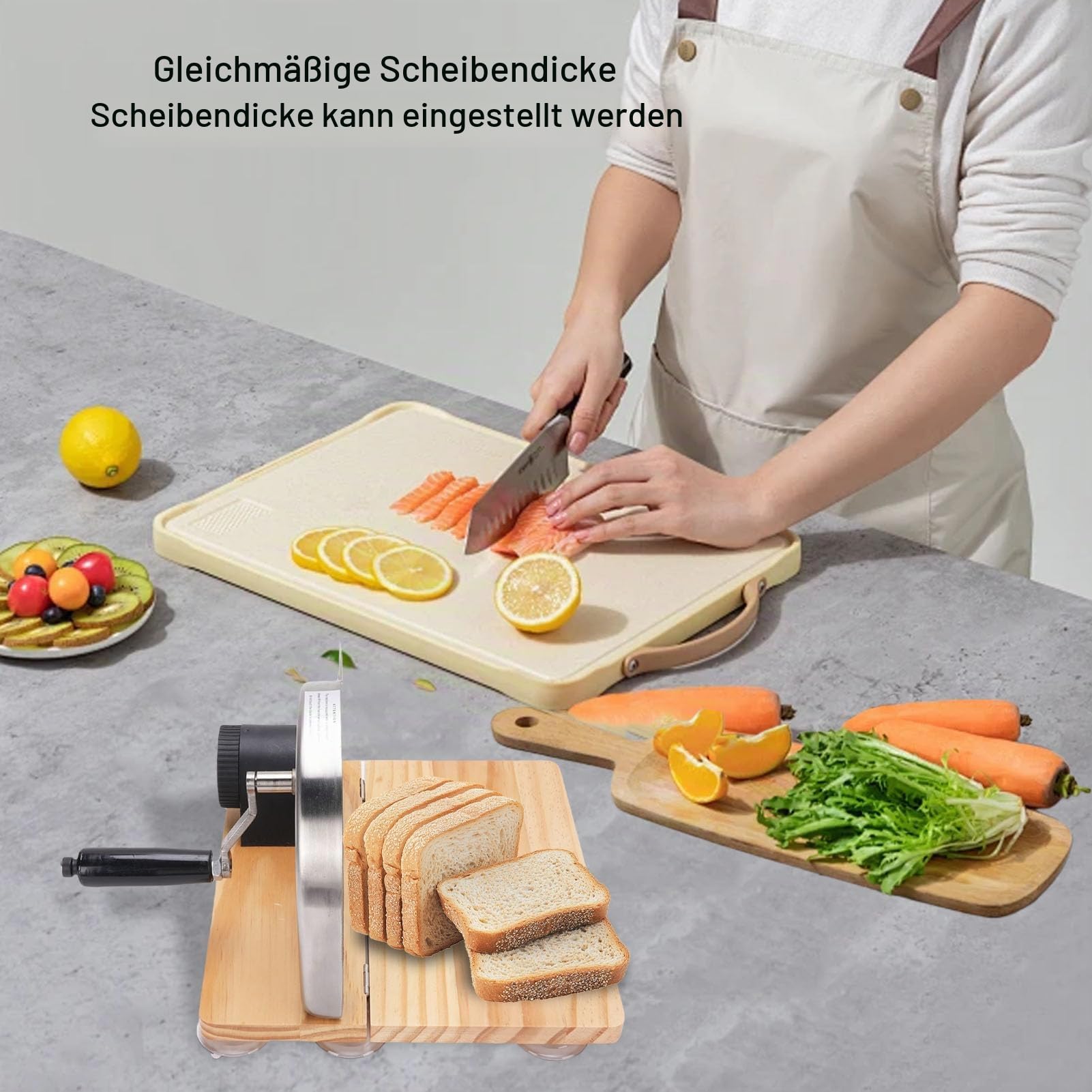 Luocute Manuelle Brots Ch Neider mit Handkurbel, Faltbare Schneide Maschine, Verstellbare Dicke, Edelstahl-Brots Ch Neider für Selbst Gemachtes Sauerteig, Harte Zutaten, Obst und Gemüse
