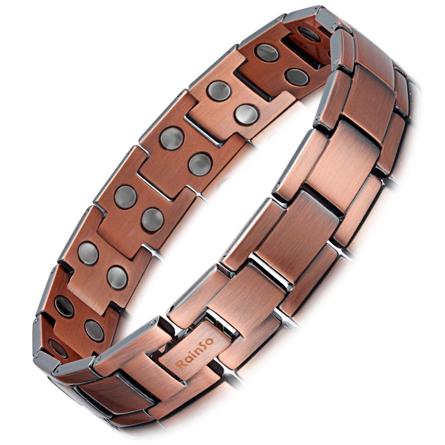 RainSoMens Doule Row Copper Magnetic Therapy Bracelet for Arthritis Pain Relief