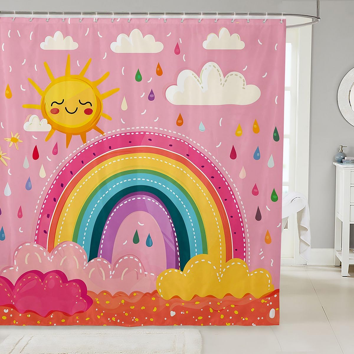 Rideau douche 180x210cm pour stopper les fuites d'eau avec style dessin animé