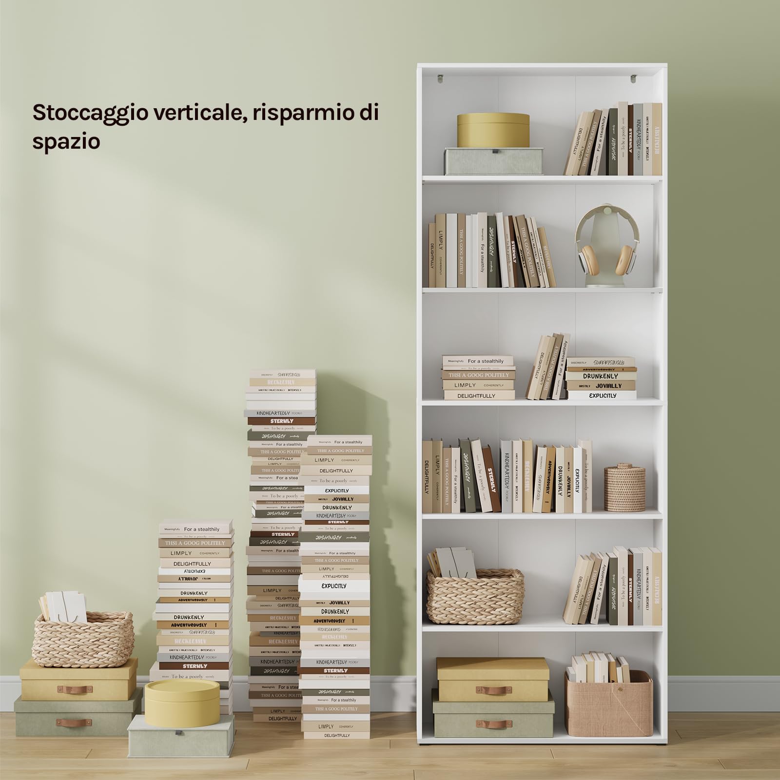 WOLTU Libreria, scaffale con 6 ripiani regolabili, scaffale aperto, divisorio in piedi, per soggiorno, ufficio, camera da letto, 60 x 180 x 23,5 cm, bianco, SK052ws