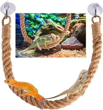 PSFXBM Reptile Vines Toys, Crested Gecko Accessories, Reptile Tank Accessories, Gecko Tank Accessories with 2 Hooks, Reptile Climbing Rope for Crested Geckos, Lizards, Snakes, Hermit Crabs