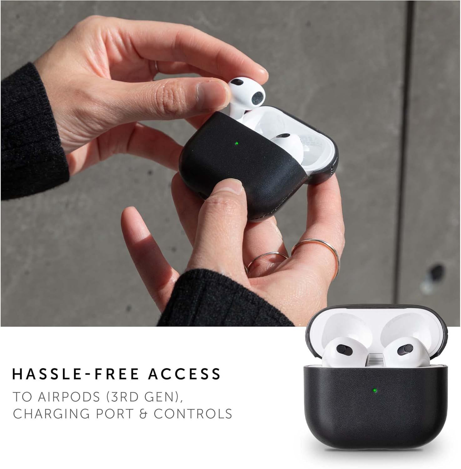Native Union Leather Case for AirPods (3rd Gen) – Handcrafted Fully-Wrapped Genuine Italian Leather case – Compatible with Qi Wireless Chargers – for AirPods (Black)