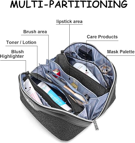 Miniatura 7 de Bolsas de maquillaje de viaje Bolsa organizadora de cosméticos Juego de 3 bolsas de maquillaje de gran capacidad, bolsa de aseo de piel sintética