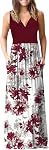 WNEEDU Womens Summer Dress Off The Shoulder Flowy Maxi Dress with Pockets