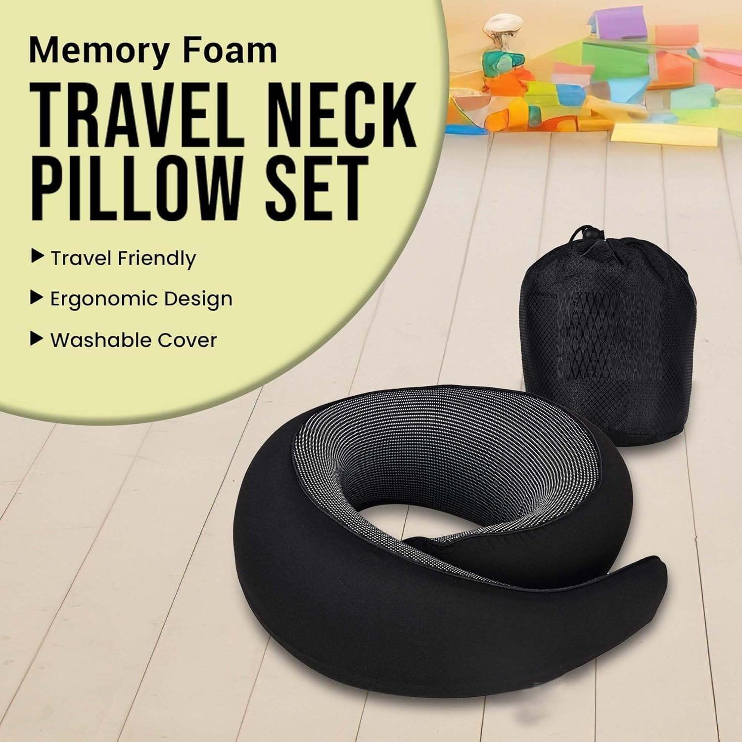 CloudBliss Travel Neck Pillow – Memory Foam Ergonomic Neck Support Pillow for Travel, Adjustable Strap, Washable Cover, Comfortable for Flights, Car, and Long Journeys (Black) 3
