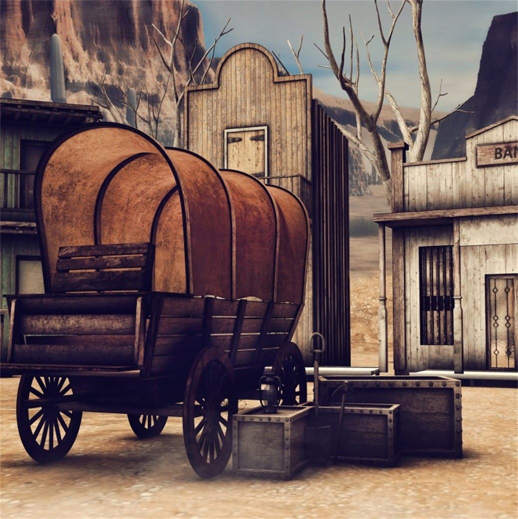 10x7ft Vintage Western Backdrop Photography Background | Wild West Saloon Street Scene For Photo Studio