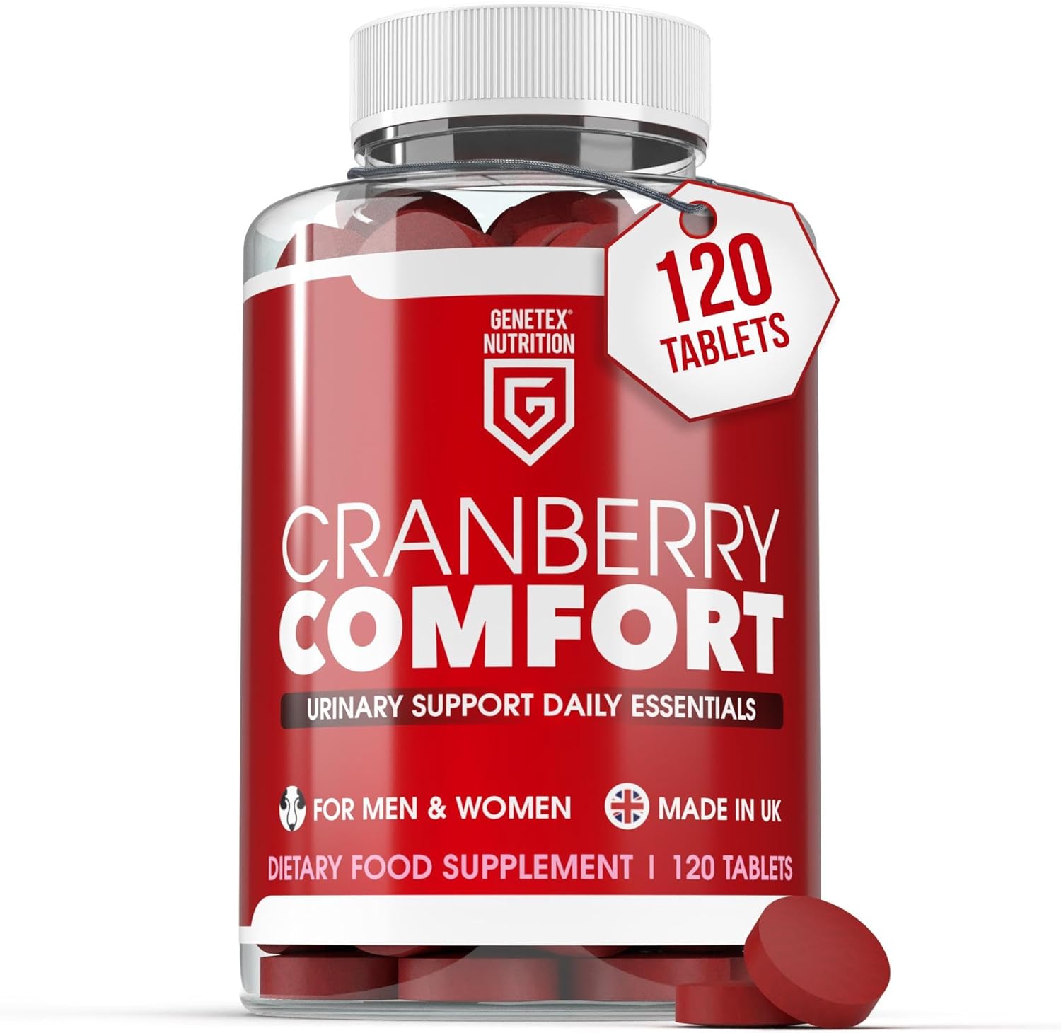 Cranberry Comfort Urinary Support Supplement – UTI & Bladder Support, Natural Urinary Tract Health Supplement for Women & Men – 120 Tablets – Made in The UK, Vegan Friendly