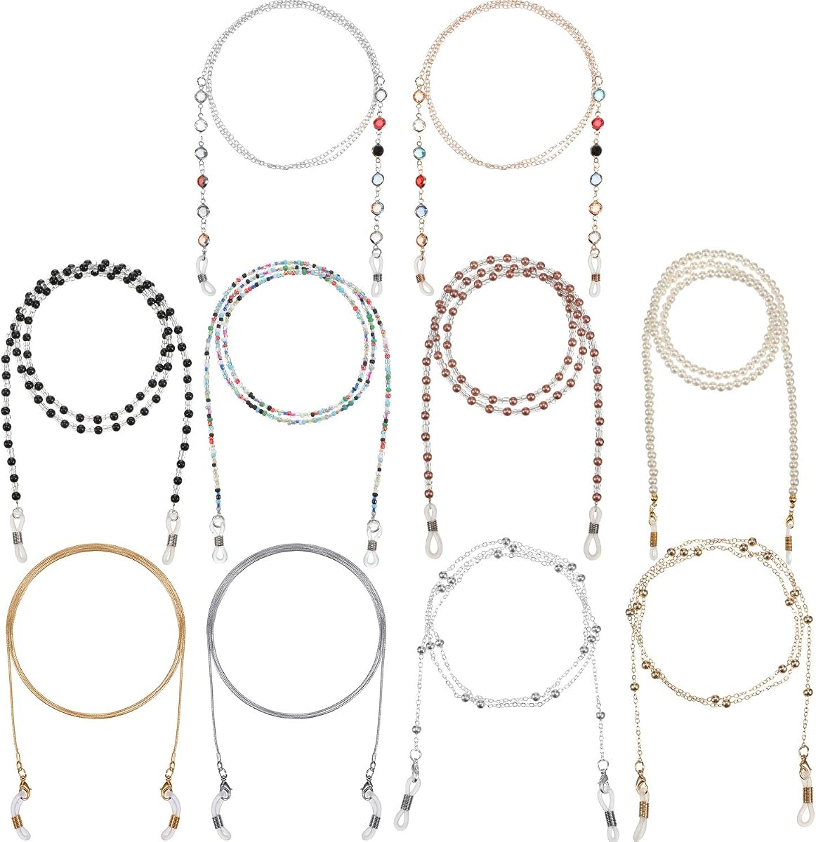 10 Pieces Eye Glass Chains for Women Beaded Eyeglasses Strap Eye Glasses Holders Around Neck Eyeglasses String Holder Cord Lanyard Gift, 10 Styles
