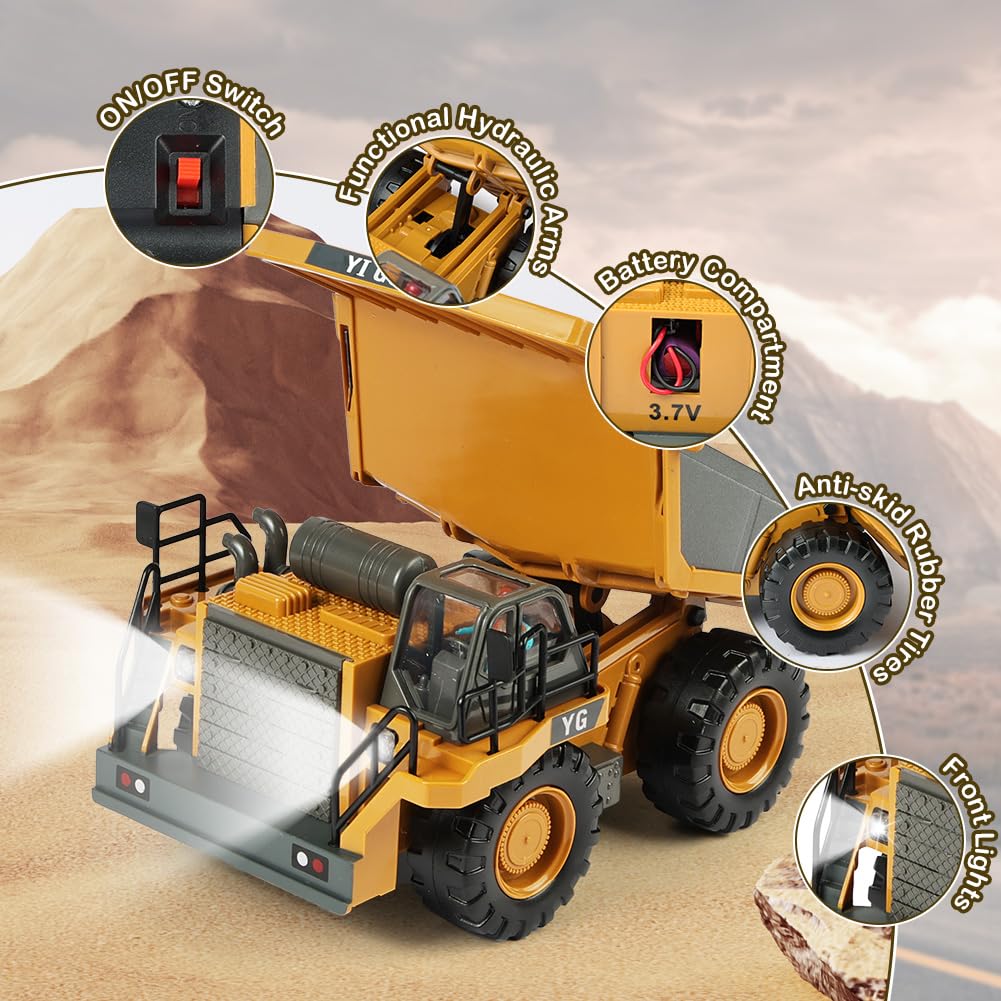 Aolso Camion-Benne Télécommandé, Véhicule de Construction RC pour Enfants, Jouet Tracteur RC 2,4 GHz avec Lumière et Son, 9 Canaux Camion Benne Jouet, pour 3+Ans, Cadeau de Noël et d'anniversaire