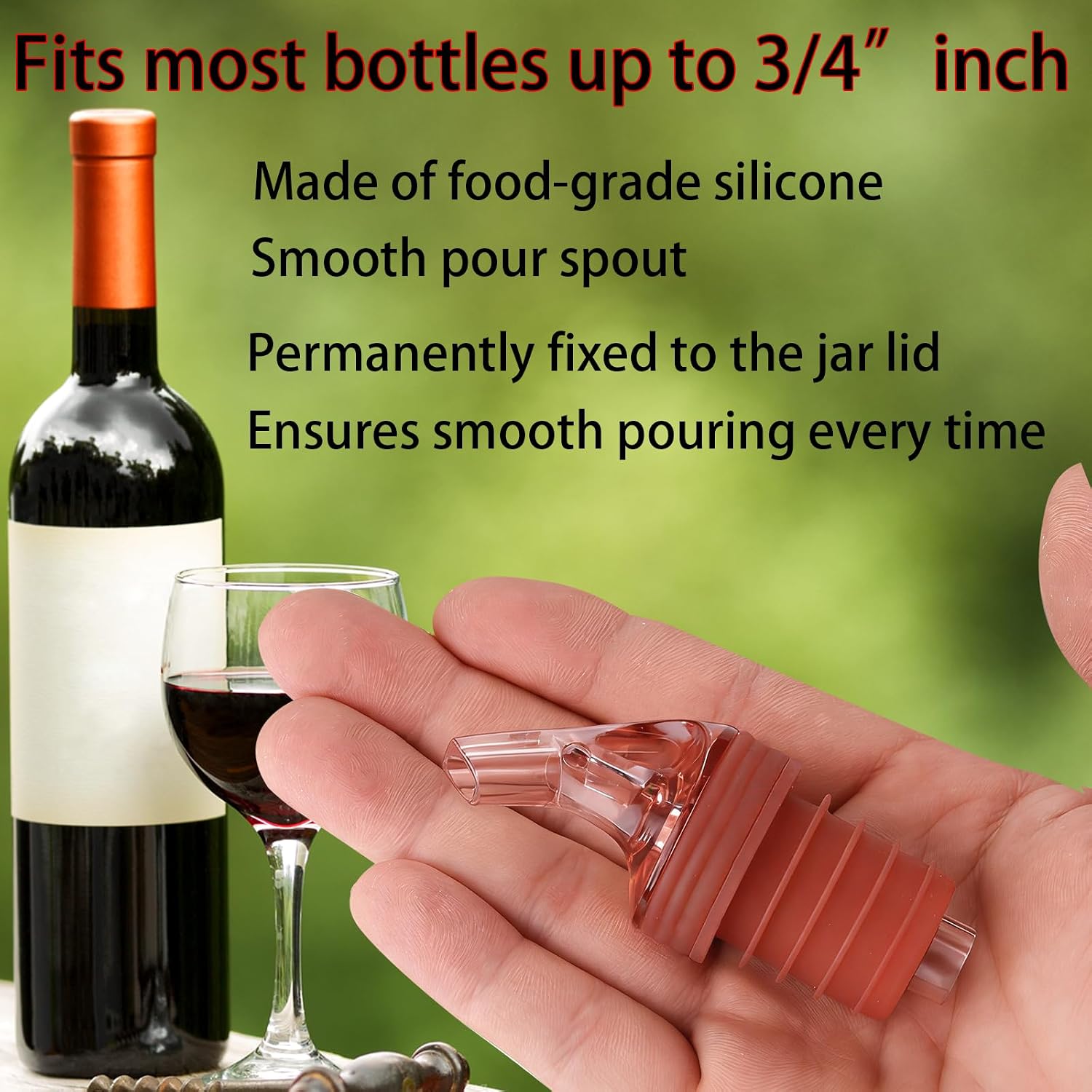 Olive Oil Pour Spout for Olive Oil Dispenser, for Big-Small Bottle, Leak-Proof, 4-Piece Large Small with 8 Black Lid Caps, Rose Gold, Food-Grade Polycarbonate and Silicone Material image 3
