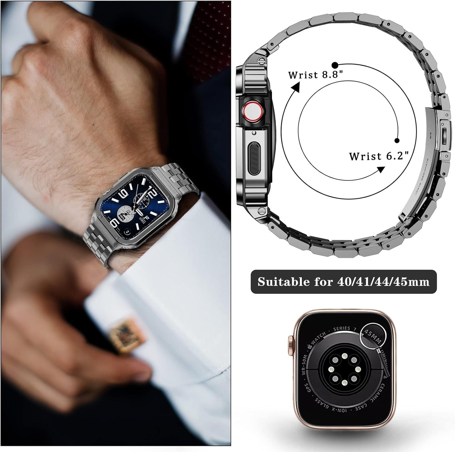 SUPLINK Stainless Steel Case with Band Compatible with Apple Watch Series SE 9 8 7 6 5 4 3 2 1 Bands 38mm 40mm 41mm, Metal Rugged Protective Bumper for iWatch Bands Men, Space Grey - Image 6