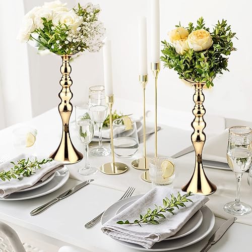 Miniatura 6 de Sadnyy 16 piezas de metal para arreglos florales de boda, centro de mesa, decoración de mesa alta, florero para bodas, recepciones, centros de mesa,