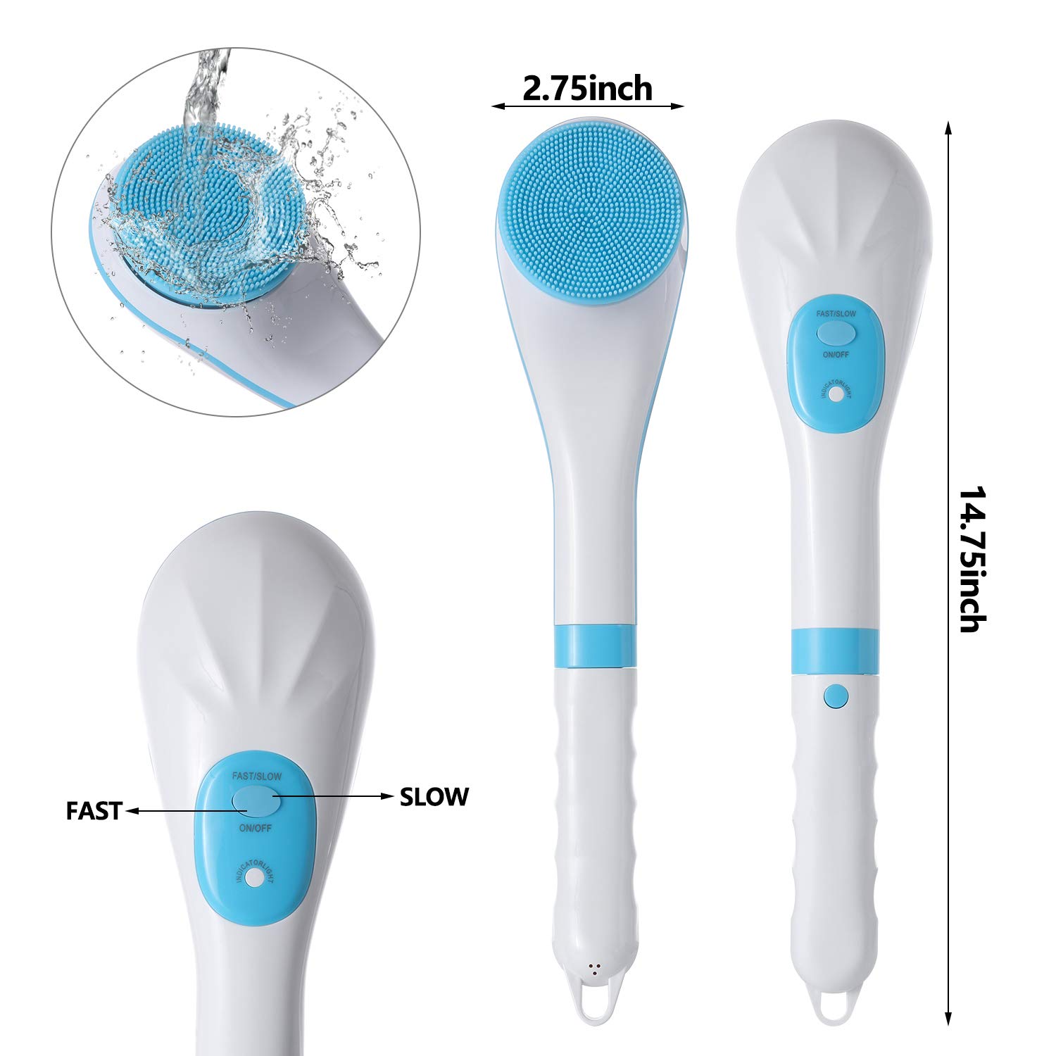 Rechargeable Rotating Brush, Electric Back Brush With Long Handle Exfoliating Products Back Scrubber for Men Women Bath Body Scrub Shower Deep Cleansing Brush (Blue) : Beauty & Personal Care