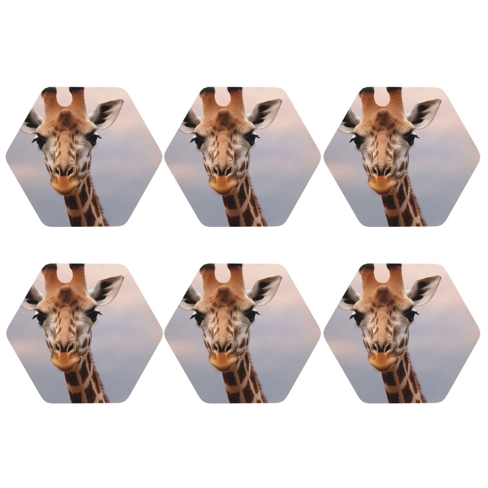 6pcs Leather Coasters for Drinks, Cute Giraffe Drink Coasters for Tabletop Protection, 4" Cup Coasters for Coffee Table Decor, Non-Slip Drinking Cup Mat for Hot Or Cold Drink