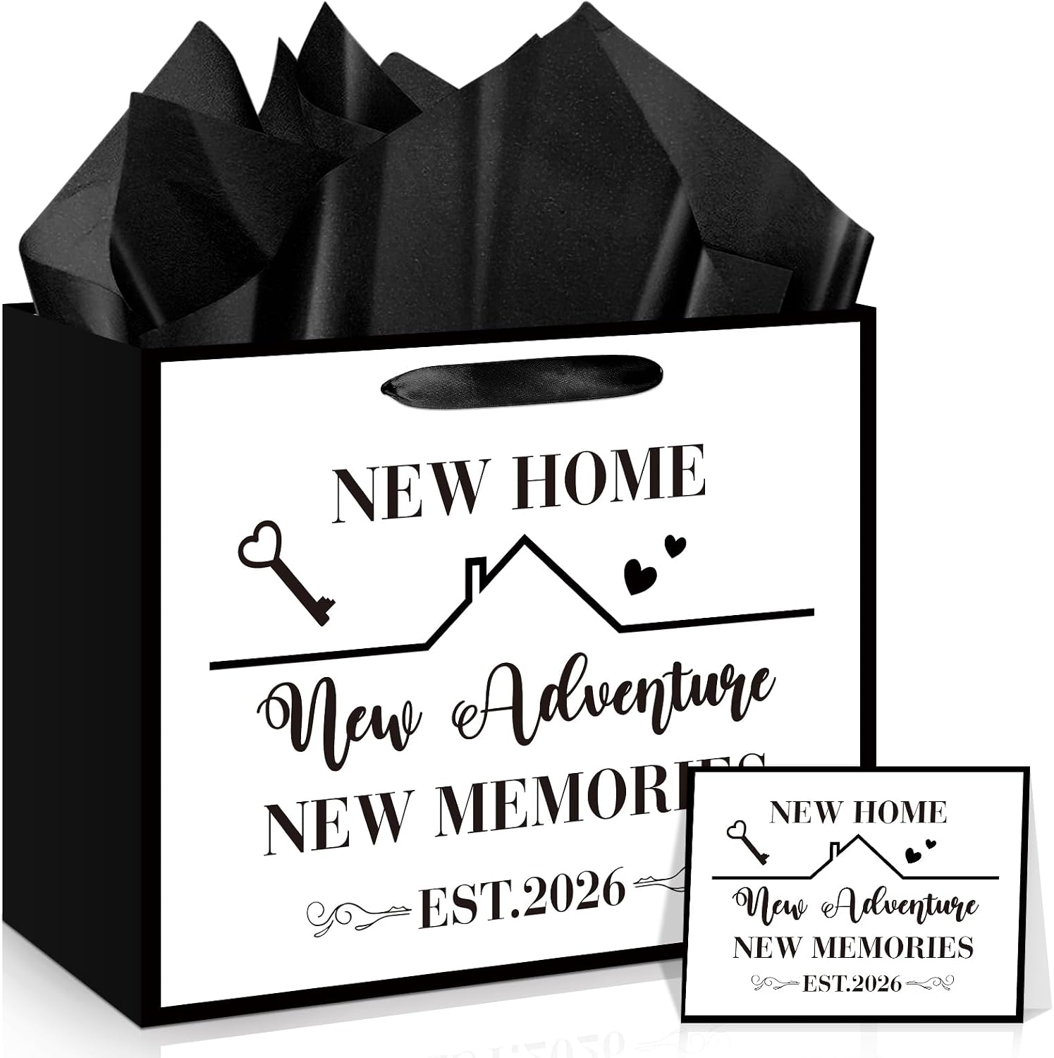 Housewarming Gifts Bag with Tissue Paper Set Large White New Home Wrapping Bag Greeting Card for Friends 2026 New House Adventure Warming Gifts Wrap Bags Home Sweet Present Decorations for Men Women