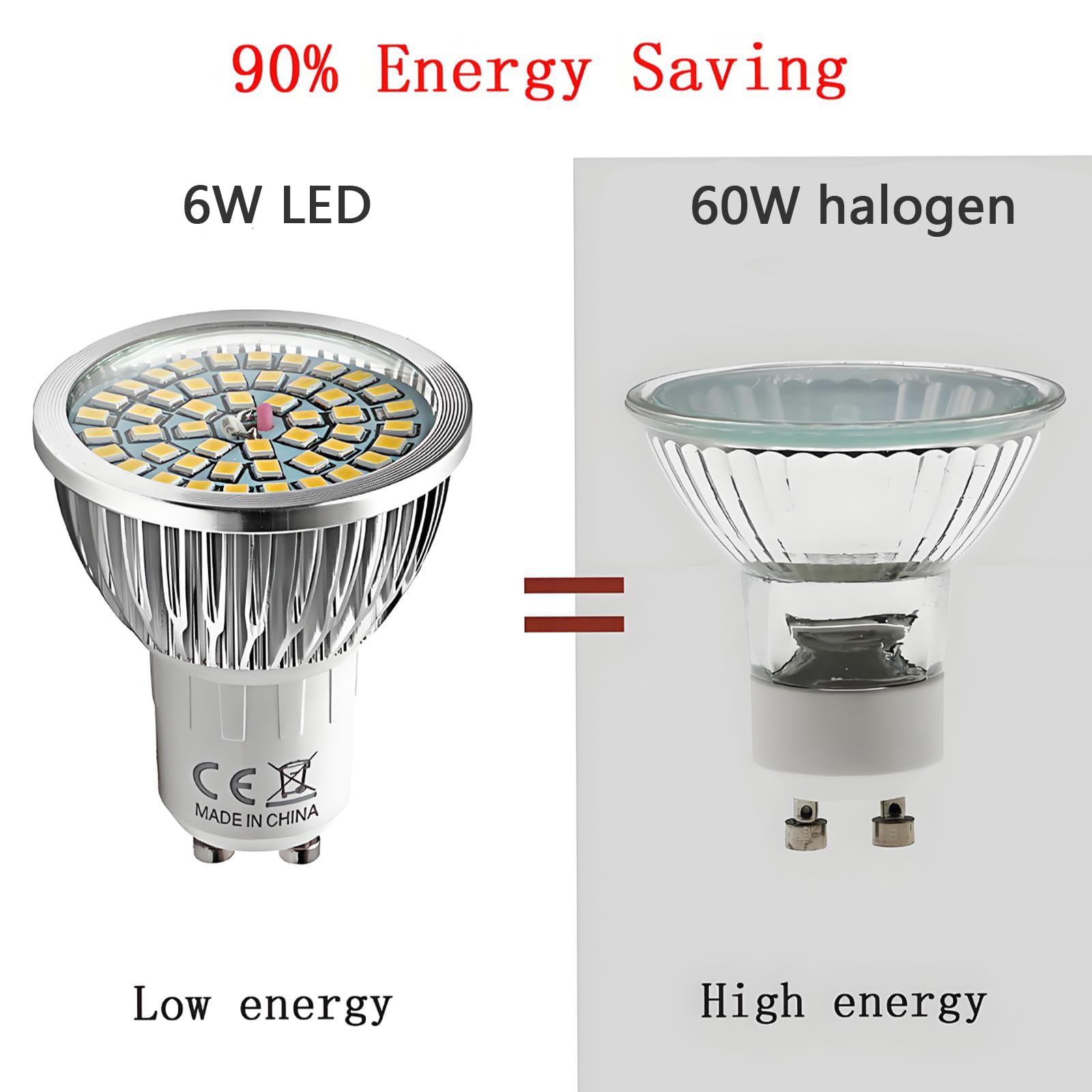 Zestaw 12 super jasnych żarówek LED GU10 6 W, ciepła biel 3000 K-4000 K, odpowiednik 60 W, 550 lm, AC 85 V-265 V