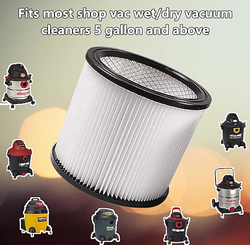 Miniatura 2 de Filtro de repuesto compatible con Shop-Vac 90304 90350 90333 90585, con tapa y 2 fundas de espuma, se adapta a la mayoría de aspiradoras