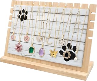 Necklace Display Stand,Dog Claws White Wood Plank Wooden Pendant Necklaces Holder Stands with PU Panel Animal Paw Rustic Wooden Jewelry Rack Organizer for Vendors and Home,12x3x8in