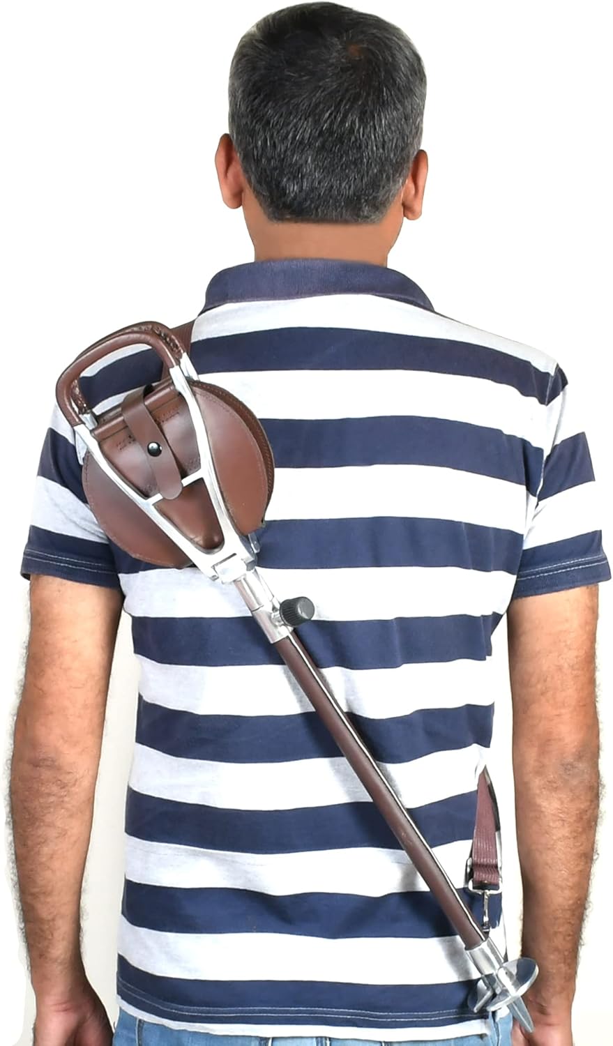 Polo Walking Seat Stick, Height Adjustable with Leather Sling Style Seat in Brown