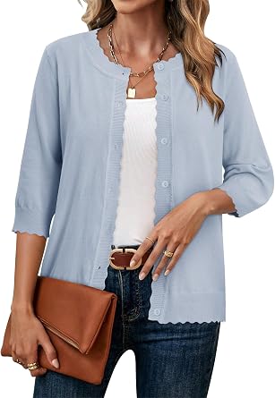 KISSMODA Womens Cardigan Sweaters Casual Lightweight 3/4 Sleeve Tops