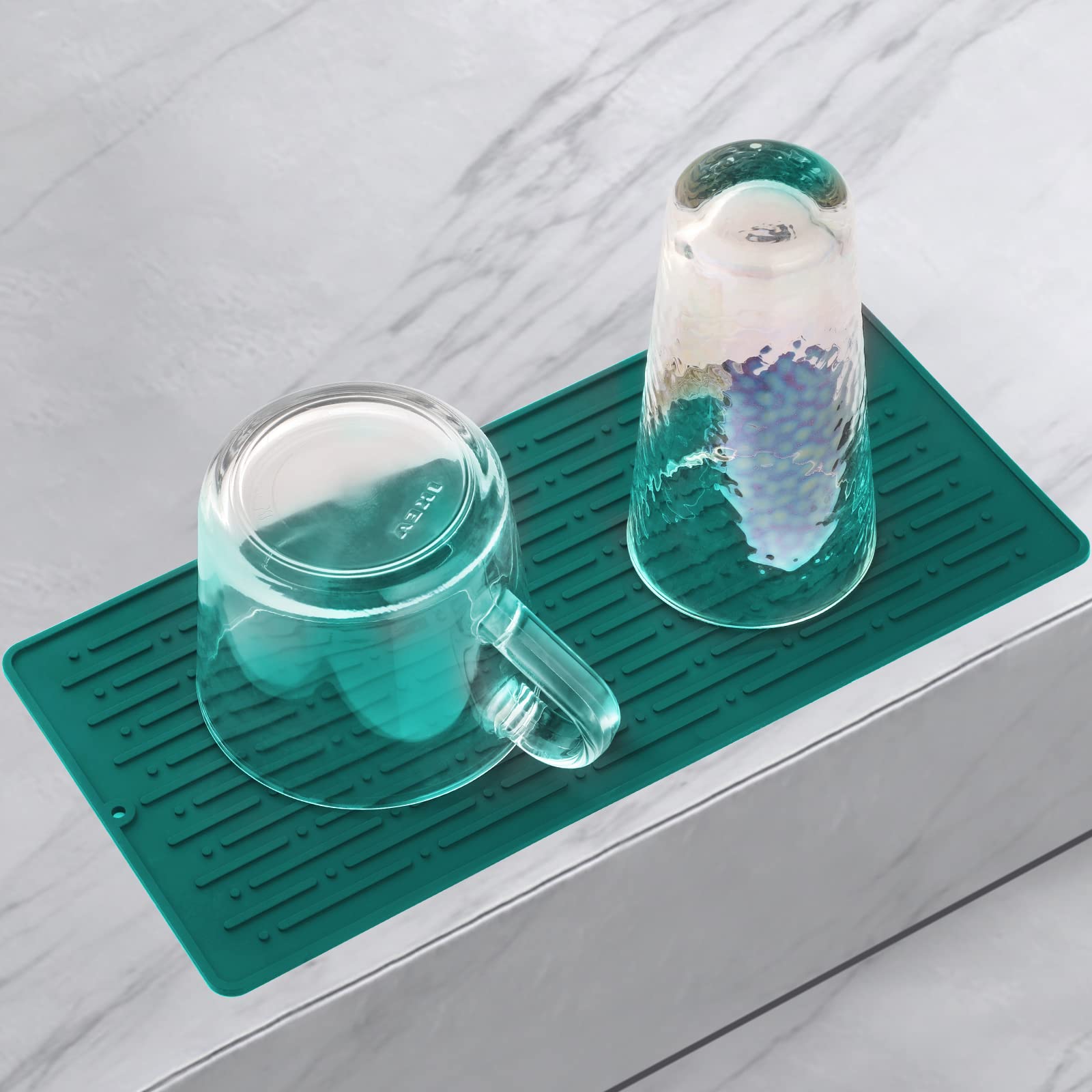 GeeRic Dish Drying Mats, Heat-resistant Silicone Mat for Kitchen Counter, Non-Slip Dish Dry Mat Dishwasher Safe Medium, Turquoise