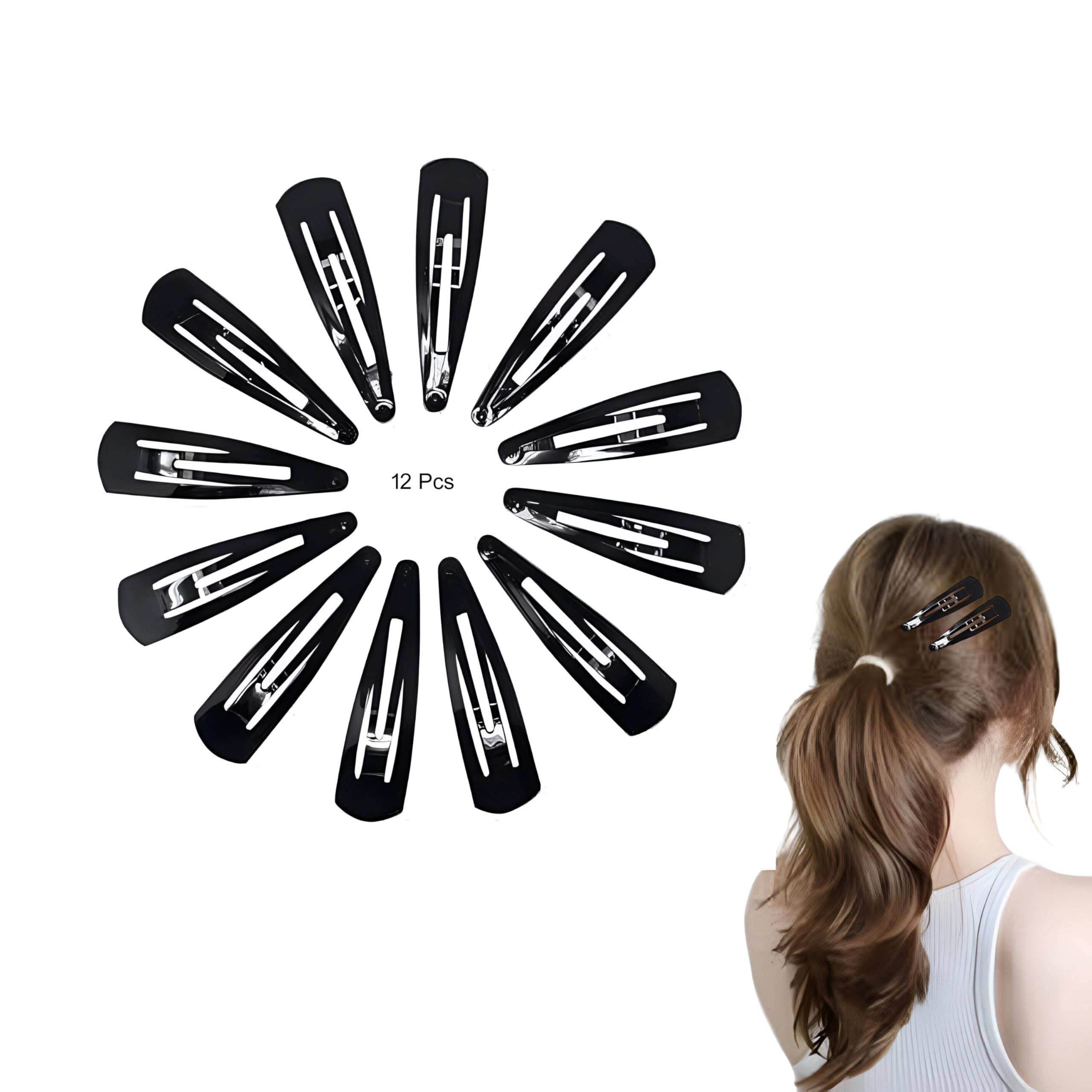 Tic Tac Hair Pins | Snap Hair Clips (Pack of 12) Black Color (5 Cm) for Women and Girls | Hair Accessories for Daily Use (Black)