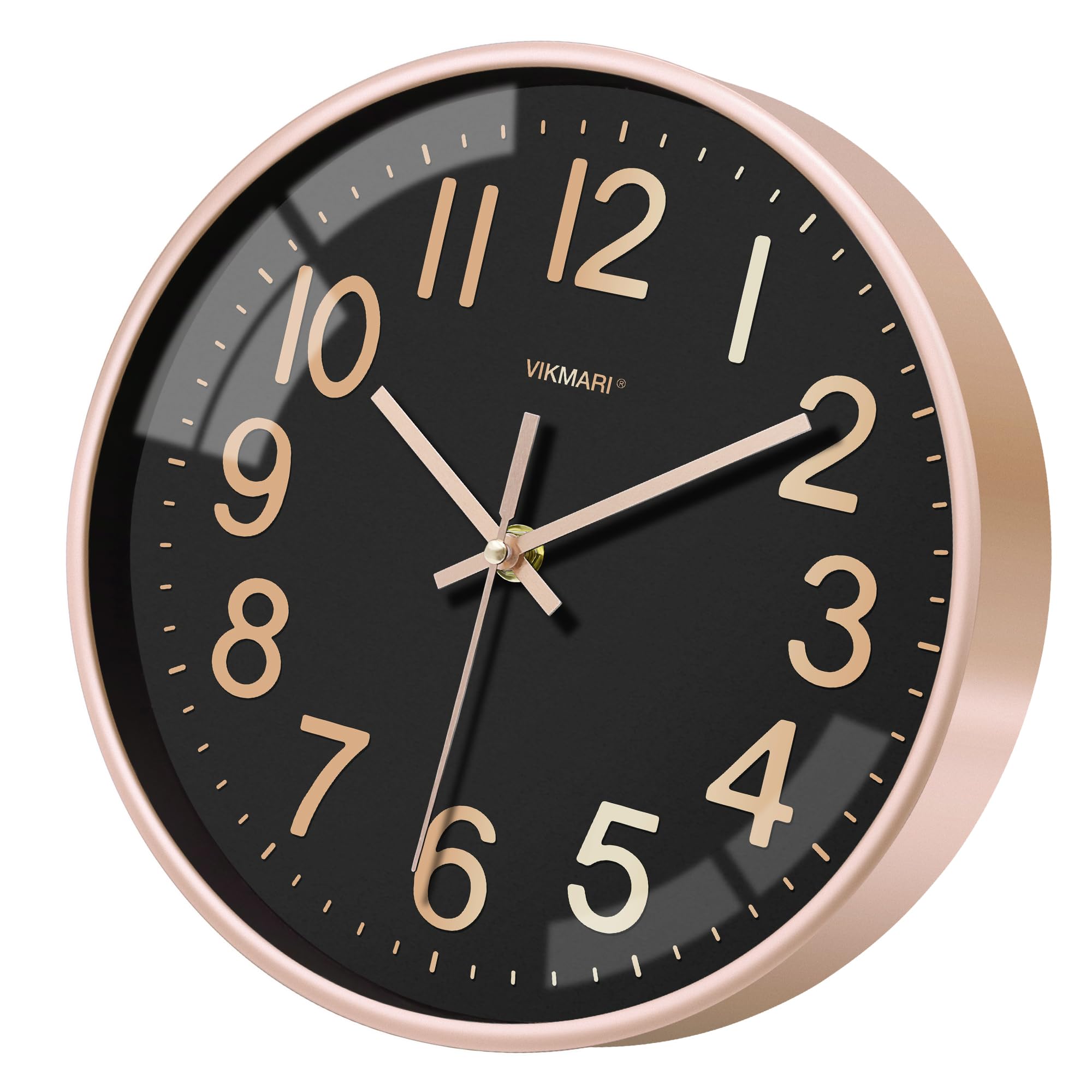 VIKMARI Horloge Murale 30 cm Silencieuse Noir et Doré - Pendule Murale Quartz pour Salon Bureau