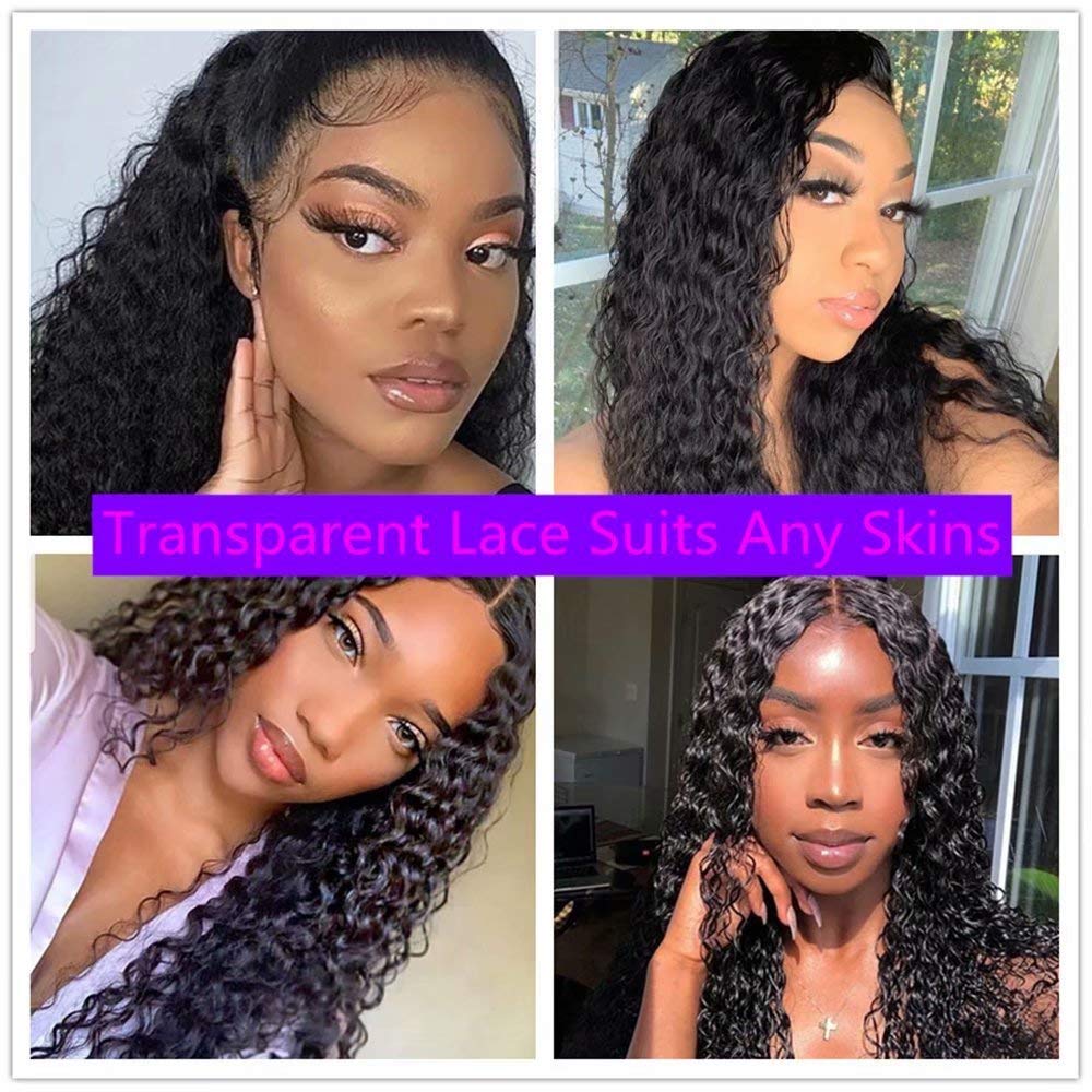 QUINLUX Hair 360 Lace Frontal Human Hair Curly Wigs Pre Plucked with Bleached Knots Transparent HD Invisible Lace Wigs Water Wave Brazilian Remy Hair 150% Density 18Inch