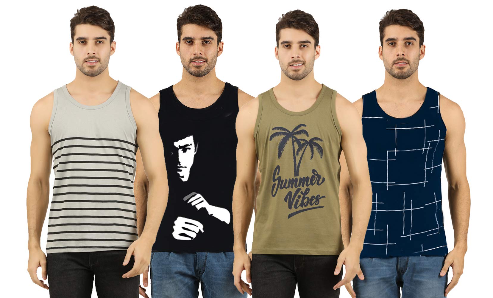 THE ARCHERMen's Sleeveless Vest Multi-colour Combo T-Shirt