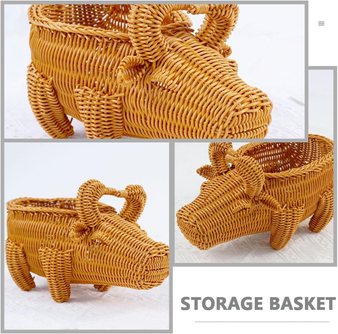 BETOOKY Animal-shaped Imitation Rattan Storage Basket Large Capacity Woven Fruit and Bread Serving Tray for Kitchen and Home Organization