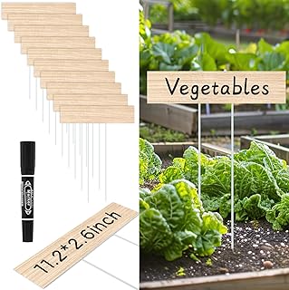 FYSUIMU 12Pcs Large Plant Label Stakes Wooden Plant Sign Tags Waterproof T-Type Nursery Garden Markers for Seed Potted Herbs Flowers Vegetables, 11.2" x 2.6"