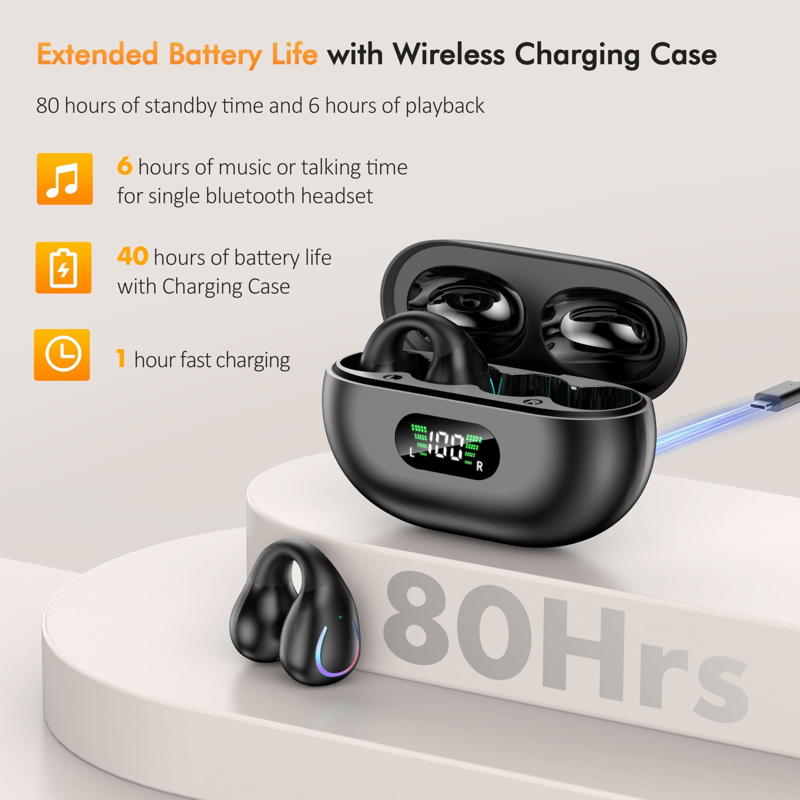 Paekole Ultra Open Ear Earbuds – Clip On Bone Conduction Headphones, Super Comfort Ear Buds for All Day Wearing, Lightweight Bluetooth Earbuds with Digital Charging Case Fit Running Workout — view 7