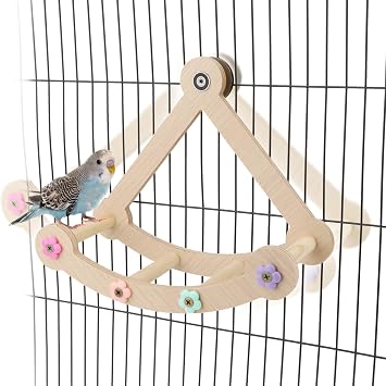 Bird Swing Toy Multilayer Bird Playground Natrual Wooden Activity Toy for Parakeets, Cockatiels, Conures, Lovebirds Cage Perch Stand with Chew Toys & Climbing Ladders 9.4x3.9x7.9 Inch