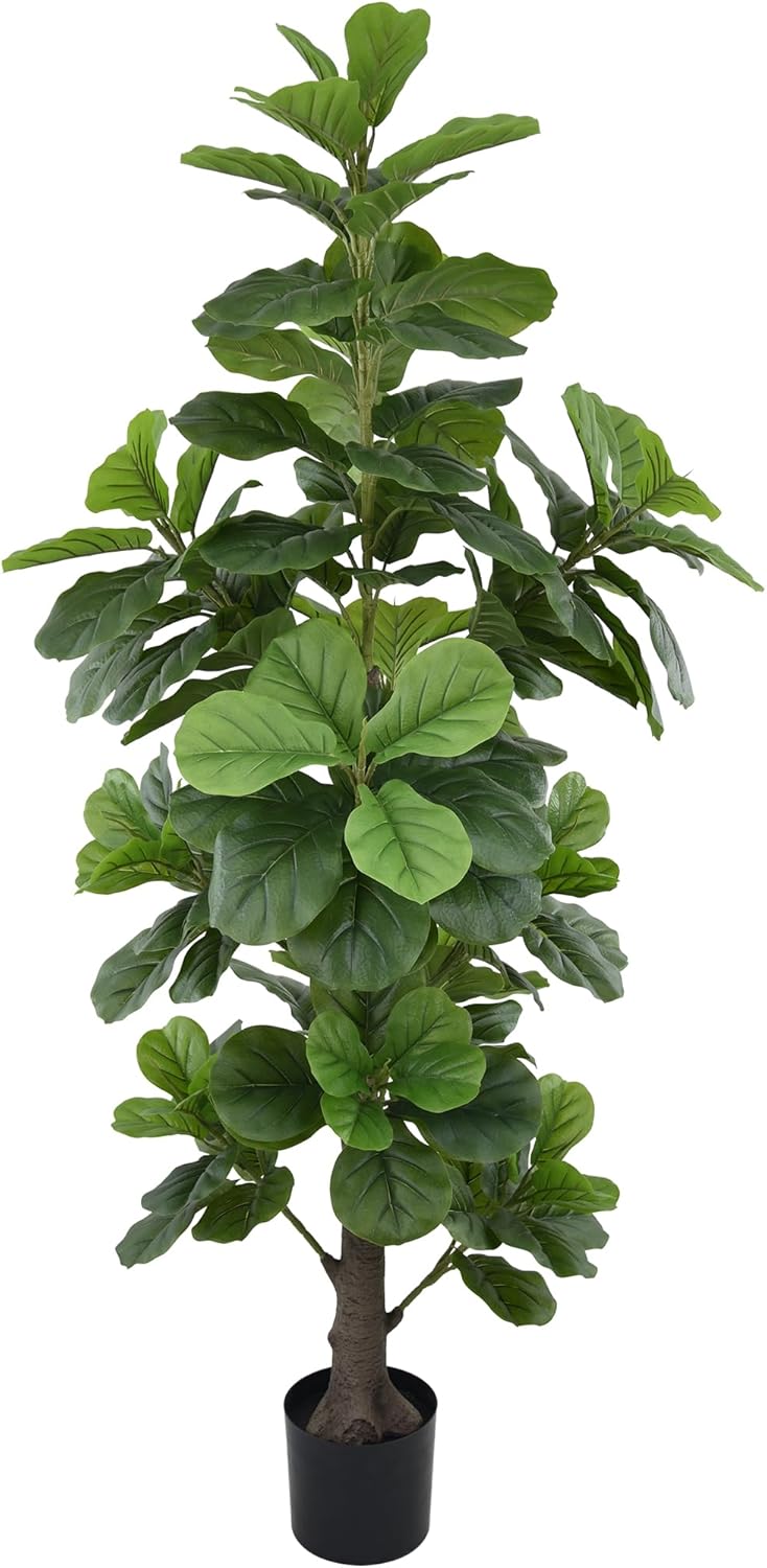 Artificial Fiddle Leaf Fig Tree 6ft - Tall Faux Ficus Lyrata Plant with Realistic Leaves and Large Trunk, 72" Fake Fig Tree in Pot for Home Living Room Office Porch Indoor Decor Perfect Housewarming