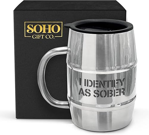Miniatura 6 de GALVANOX I Identify As Sober Funny Beer Gift - Taza de cerveza aislada de acero inoxidable con asa y tapa para sorber (ideal para cumpleañosdía del