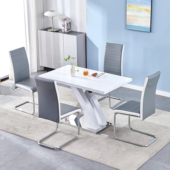 Panana Elegant White High Gloss Kitchen Dining Table 120CM X Shape With ...