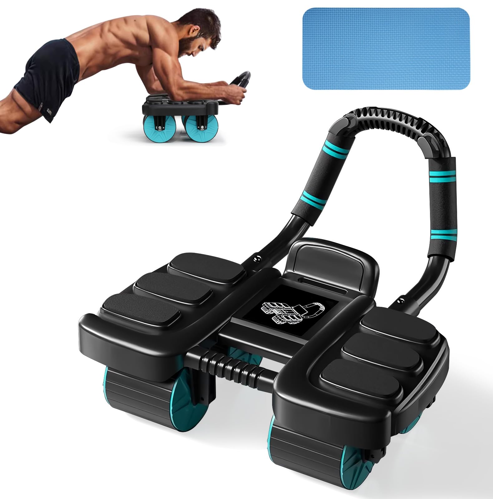 Ruota Addominale a Rimbalzo Automatico, AB Roller 2 in 1 Plank, Ab Roller Ruota con Supporto per Gomito, Design Antiscivolo e Stabile a Quattro Ruota, per Casa Attrezzi Palestra Multifunzione