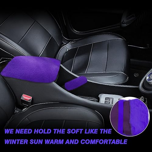 Miniatura 9 de Wazzh Juego de 7 accesorios estéticos para el interior del automóvil, funda mullida para volante de 15 pulgadas, almohadilla para reposabrazos,